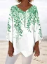 Plants Loose Simple V Neck Blouse
