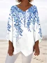 Plants Loose Simple V Neck Blouse
