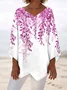 Plants Loose Simple V Neck Blouse