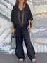 Casual Plain V Neck Two-Piece Set