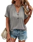 Women Plain V Neck Casual Short Sleeve T-shirt
