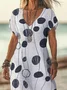Women's Polka Dot Printed Casual V-Neck Short Sleeve Dress