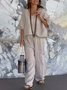 Casual Plain V Neck Two-Piece Set