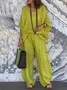 Casual Plain V Neck Two-Piece Set
