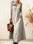 Casual Plain 3D Floral V Neck linen-cotton Maxi Dress