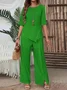 Casual Plain Crew Neck Two-Piece Set