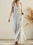 Casual Plain 3D Floral V Neck linen-cotton Maxi Dress
