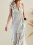 Casual Plain 3D Floral V Neck linen-cotton Maxi Dress