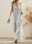 Casual Plain 3D Floral V Neck linen-cotton Maxi Dress