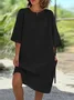 Casual Plain Crew Neck Midi Dress
