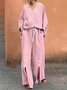 Casual Plain V Neck Two-Piece Set