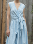 Vacation Plain linen-cotton V Neck Maxi Dress Belt