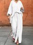 Casual Plain V Neck Two-Piece Set