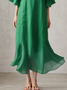 Vacation Plain V Neck linen-cotton Maxi Dress