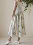 Vacation Plants V Neck linen-cotton Midi Dress