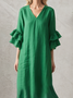 Vacation Plain V Neck linen-cotton Maxi Dress