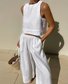 Women's Plain Daily Going Out Two-Piece Set White Casual Summer Top With Pants Matching Set
