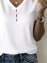 Women Plain V Neck Casual Short Sleeve T-shirt