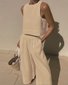Women's Plain Daily Going Out Two-Piece Set White Casual Summer Top With Pants Matching Set