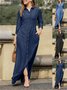 Women's Long Sleeve Spring/Fall Deep Blue Plain Stand Collar Daily Going Out Casual Maxi H-Line Shirt Dress Dress