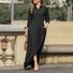 Women's Long Sleeve Spring/Fall Deep Blue Plain Stand Collar Daily Going Out Casual Maxi H-Line Shirt Dress Dress