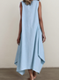 Casual Plain linen-cotton Crew Neck Maxi Dress