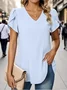 Women Plain V Neck Casual Short Sleeve T-shirt