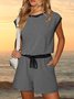 Women's H-Line T-Shirt Crew Neck Daily Going Out Casual Plain Summer Fifth Pants Jumpsuit Romper