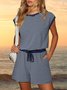 Women's H-Line T-Shirt Crew Neck Daily Going Out Casual Plain Summer Fifth Pants Jumpsuit Romper