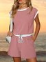 Women's H-Line T-Shirt Crew Neck Daily Going Out Casual Plain Summer Fifth Pants Jumpsuit Romper