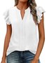 V Neck Plain Casual Cotton Shirt