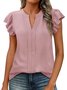 V Neck Plain Casual Cotton Shirt
