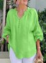 Casual Plain Half Open Collar Blouse