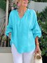 Casual Plain Half Open Collar Blouse