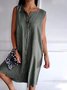 Casual V Neck Plain Regular Fit Dress With No