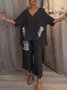 Casual Plain V Neck Two-Piece Set