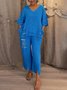 Casual Plain V Neck Two-Piece Set
