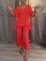 Casual Plain V Neck Two-Piece Set