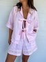 Casual Plain Shawl Collar Two-Piece Set
