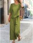 Loose Crew Neck Casual Linen Blend Two-Piece Set