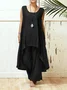Casual Plain Crew Neck Two-Piece Set