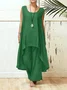 Casual Plain Crew Neck Two-Piece Set