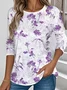 Women Floral Crew Neck Casual Long Sleeve T-shirt