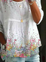 Women's Half Sleeve Shirt Summer White Floral Printing Crew Neck Daily Going Out Casual Top