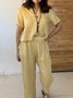 Casual Plain V Neck Two-Piece Set