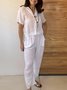 Casual Plain V Neck Two-Piece Set