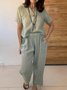Casual Plain V Neck Two-Piece Set