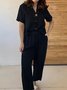 Casual Plain V Neck Two-Piece Set