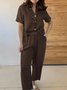 Casual Plain V Neck Two-Piece Set
