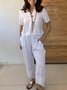 Casual Plain V Neck Two-Piece Set